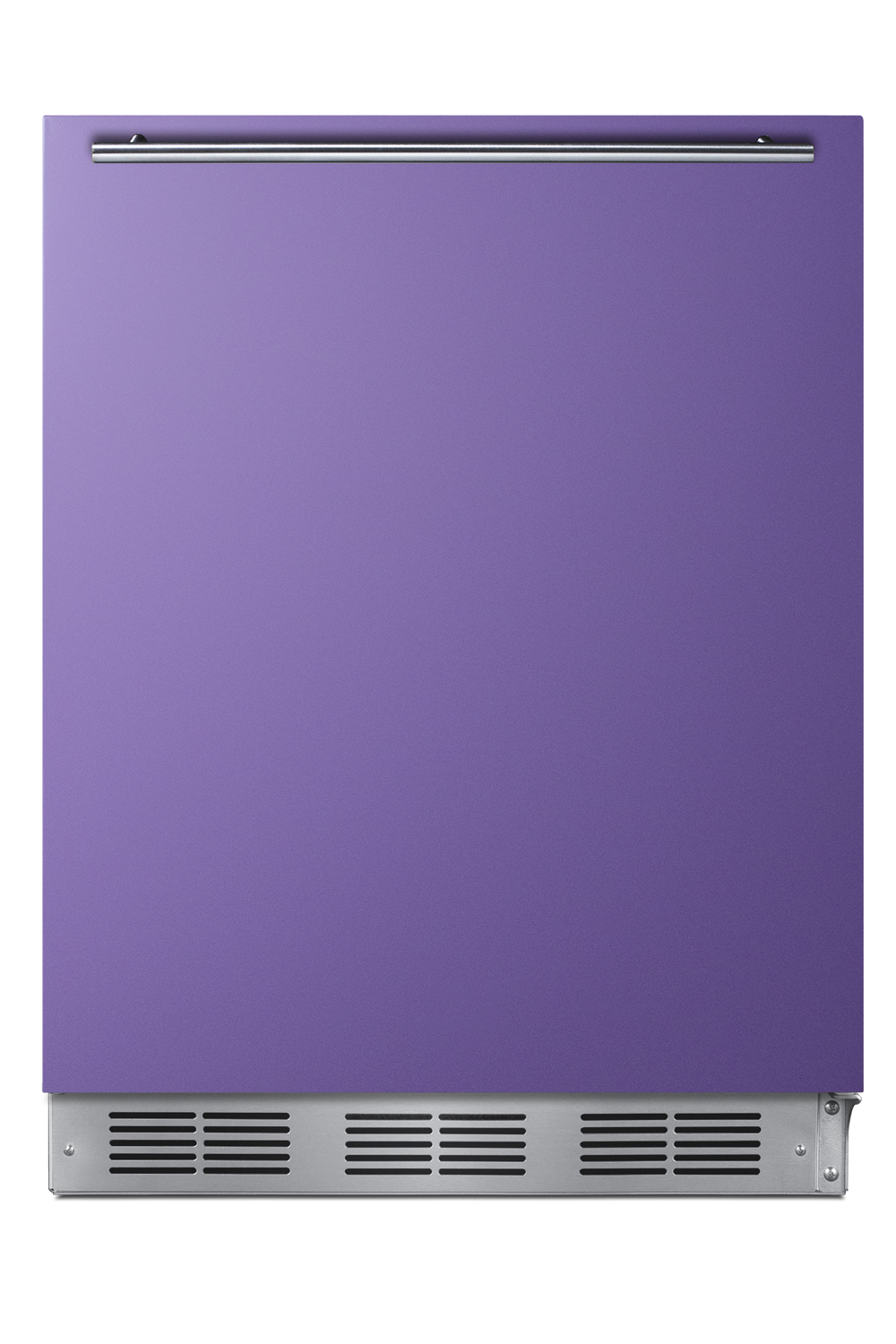 24 in. wide ADA height refrigerator-freezer for residential use with a lavender purple door, stainless steel handle, and white cabinet